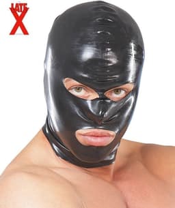 Late X – Latex Hoofdmasker Glanzend met Openingen en Anatomische Pasvorm -  Zwart — thumbnail 4