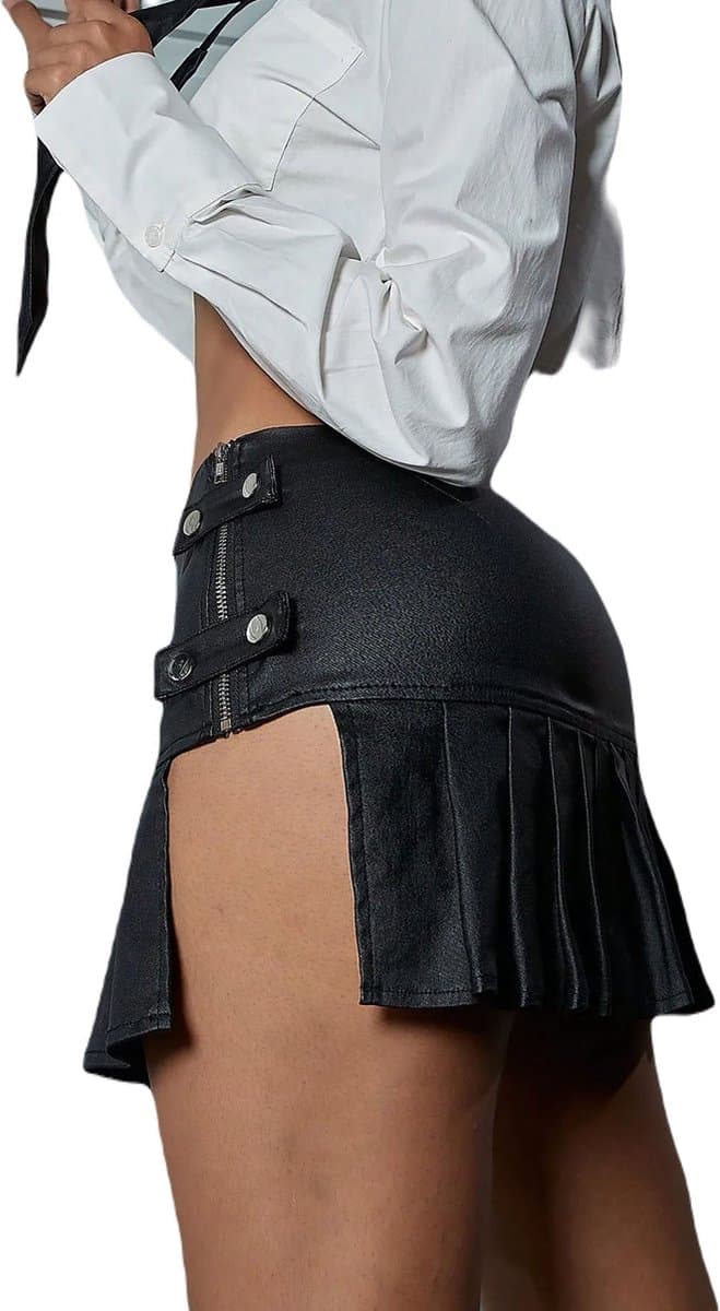 Lederen sexy mini rok - Paraplu rok - Ritssluiting - Erotisch - Open zijkant - Verleidelijk en uitdagend - Festival — afbeelding 1