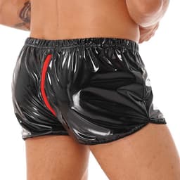 Glanzende boxershort kunstleder - Leer - Ritssluiting open kruis - Latex look - Porno BDSM Kleding - Erotiek - Short - Kort broekje — thumbnail 2