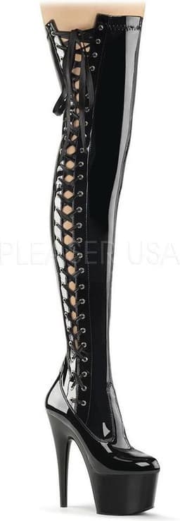 Adore-3050 plateau lak overknee laars met lint en stiletto hak zwart - (EU 37 = US 7) - Pleaser — thumbnail 1