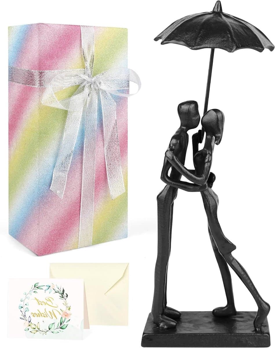 Romantische Cadeauset - Liefdesbeeld - Jubileum Vieren - Met Wenskaart - 10 cm sculptuur - Roze — afbeelding 1