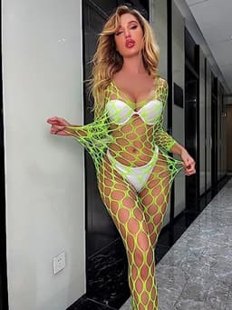 Groene net body lingerie catsuit - Mouwloze jumpsuit voor vrouwen - Verleidelijk en elastisch — thumbnail 4