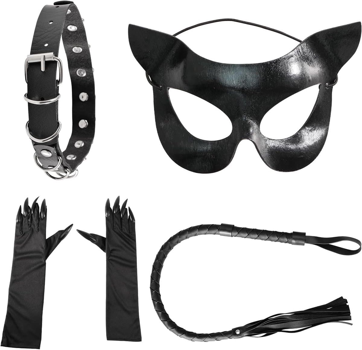 4-Piece Cat Cosplay Set, Cat Costume for Women and Children, Animal Costume Set Halloween, Carnival, Cos Play Party, Cos Play Cat Accessories, Carnival Cats Cos Play Accessories (Black) — afbeelding 1
