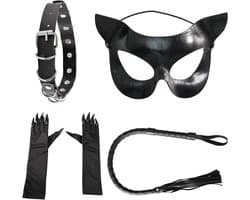 4-Piece Cat Cosplay Set, Cat Costume for Women and Children, Animal Costume Set Halloween, Carnival, Cos Play Party, Cos Play Cat Accessories, Carnival Cats Cos Play Accessories (Black)