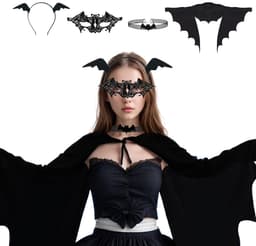 Allecto - Bat Costume - Carnavalsoutfit - Sexy en Elegant - Zwart - Vleermuis Kostuum - Perfect voor Halloween - 4-delige Set — thumbnail 1