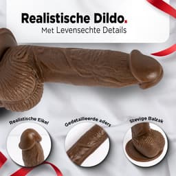 Rosebay Realistische Dildo 21 cm - Zachte Siliconen Dildo met Zuignap & Balzak - Dildo voor Mannen en Vrouwen - Bruin — thumbnail 3