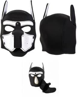Honden Masker Set - Zwart & Wit - Masker, Halsband en Riem - Puppy Play - BDSM Roleplay & Cosplay - Unisex - Sex Speeltjes Toys - Erotiek - Bondage Masker - OneSize — thumbnail 2