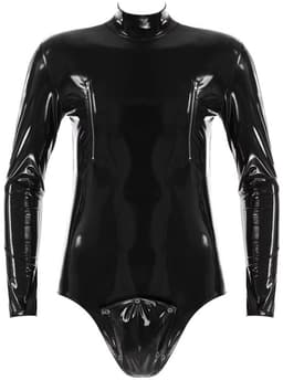 Bodysuit Lingerie Heren Lakleer - Clubwear - Rits - Catsuit - Zwart - Man — thumbnail 2