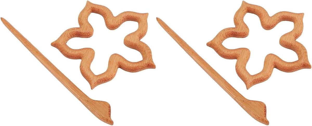 Bloem Handgemaakte Broche Elegante Sjaalgesp voor Damesjurk Trui Cadeau, 2 Stuks Houten Pin Broche voor Kraag — afbeelding 1