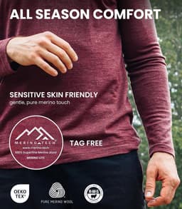 100% Merino Henley Shirt Heren Met Lange Mouwen – Ondergoed Van Merinowol — thumbnail 3