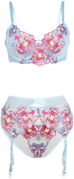 Bloemen Geborduurde Bh en Corset Set Roze — thumbnail 4