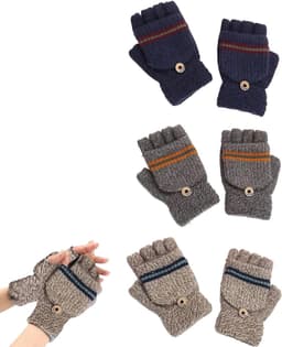 Handschoenen 3 Paar – Omklapbare Vingerloze en Want Handschoenen – Warme Gebreide Handschoenen voor Jongens en Meisjes 5-10 Jaar — thumbnail 1