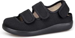 Vrouwen Klittenband Sandalen Mannen Verstelbare Extra Breed Gesloten Wandelschoenen Senioren Ademend Casual Schoenen Antislip EU43 Zwart — thumbnail 1