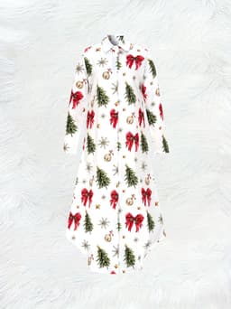 Dames Kerstjurk met Lange Mouwen – Kerstkleding Dames, Feestjurk met Kerstprint, Casual Jurk voor de Feestdagen - Maat S — thumbnail 2