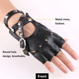 Vingerloze bikerhandschoenen, punk-handschoenen, vingerloos met klinknagels, leren handschoenen voor Halloween - ShopVlot — thumbnail 5