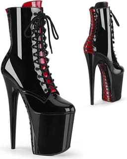 Pleaser - FLAMINGO-1020FH Plateau Laarzen, Paaldans schoenen - Paaldans schoenen - 37 Shoes - Zwart/Rood — thumbnail 1
