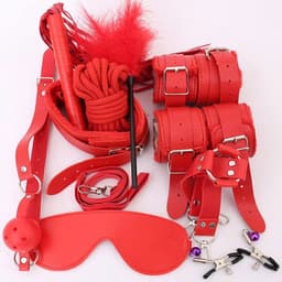 Bondage Set - Bondageset - Erotisch - Bondage - 10 delige set - Speeltjes Voor Volwassen - Game Erotische BDSM - Handboeien - Sex - Spel - Zweep - Tepelklemmen - SM - Zwart met rood — thumbnail 3