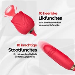 De Roos - 2 in 1 Tong Vibrator met Stotende Dildo - Gspot Stimulator - Clitoris - seksspeeltje - sex toy - luchtdruk - Rood — thumbnail 3