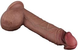 LoveToy - Dubbellaagse siliconen dildo 23,5 cm (Ø 4,3 cm) - Bruin — thumbnail 6