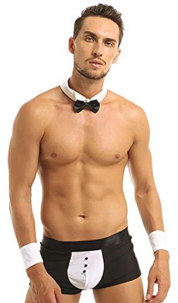 Sexy Stripper Kostuum voor Heren met Vlinderdas en Bretels — afbeelding 1