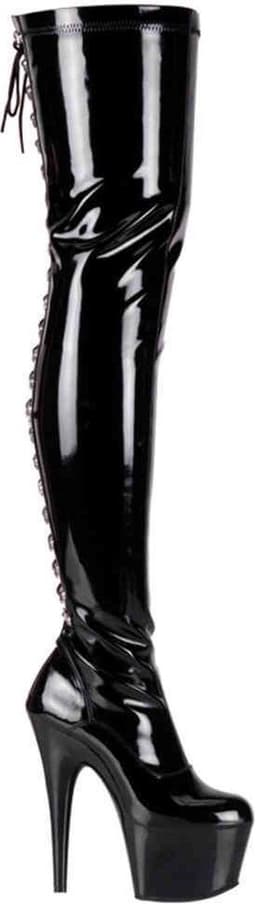 Adore-3063 plateau lak overknee laars met veters en stiletto hak zwart - (EU 40 = US 10) - Pleaser — thumbnail 6