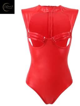 Sexy Lingerie Body Dames – Luxe Lingerie – Rood – Wetlook Lingerie met Cut-Out Detail – Lak – Latex – Erotische Lingerie – Bodysuit – Lingerieset – Kinky – Erotische Body – BDSM – Shapewear Corset – Leer – PU Top – Dare to Undress Maat S, M, L, XL — thumbnail 15