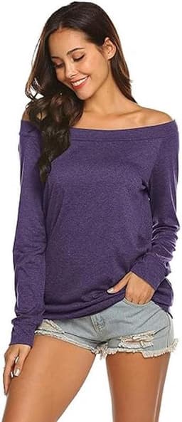 Off-the-Shoulder T-shirt met Lange Mouwen voor Vrouwen – Zacht en Elegante Tops in Verschillende Kleuren — thumbnail 4