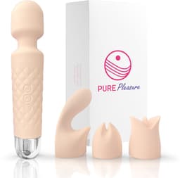 Pure Pleasure® Vibrator voor Vrouwen – Magic Wand Vibrator met 3 Opzetstukken – Seksspeeltjes voor Vrouwen & Koppels – G-spot & Clitoris Stimulator – Oplaadbaar – Fluisterstil – Siliconen – Roze — thumbnail 1