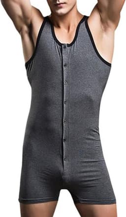 Sexy Heren Bodysuit Eendelig Ondergoed Turnpakje met Knoopsluiting — thumbnail 3