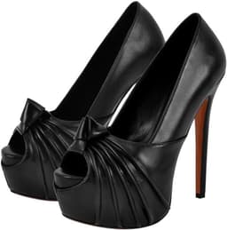 Dames Plateau Pumps met Hoge Hak en Knoopdetail - Peep Toe Avondschoen — thumbnail 3
