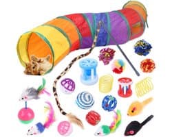 20 stuks kattenspeelgoed, kittenspeelgoed voor binnenkatten, kattentunnel Interactieve verenkraker Wandbal speelgoedset voor katten en katten