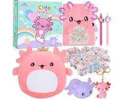 Cadeaus voor meiden: Axolotl Pluche Dieren, Dagboek, Balpen en Stickers