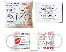 Romantische cadeaus voor koppels - Kussen en Mok met Liefdesboodschappen - Originele Geschenken voor Valentijnsdag, Verjaardag en Jubileum