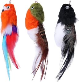 Kattenspeelgoed realistische vogel kitten achtervolging bengelend speelgoed zachte veer handgemaakte imitatie mus simuleer papegaai stimuleert huisdierinstincten (groen) — thumbnail 2