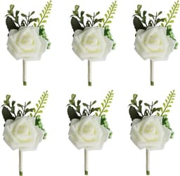 6 wit roos bruiloft bruid bloem corsages, bruiloft broche voor mannen, bruid, bruidegom, bruidsmeisjes, getuigen, gasten — thumbnail 1
