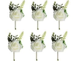 6 wit roos bruiloft bruid bloem corsages, bruiloft broche voor mannen, bruid, bruidegom, bruidsmeisjes, getuigen, gasten