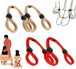 QUOVO® Sex Toys voor Koppels - 4 Delen Set - SM Pakket – Handboeien - Bondage - Vastbinden - Kit - Startset - Handboeien - BDSM- rood/ bruin- 14cm x 14cm x 6cm — thumbnail 1