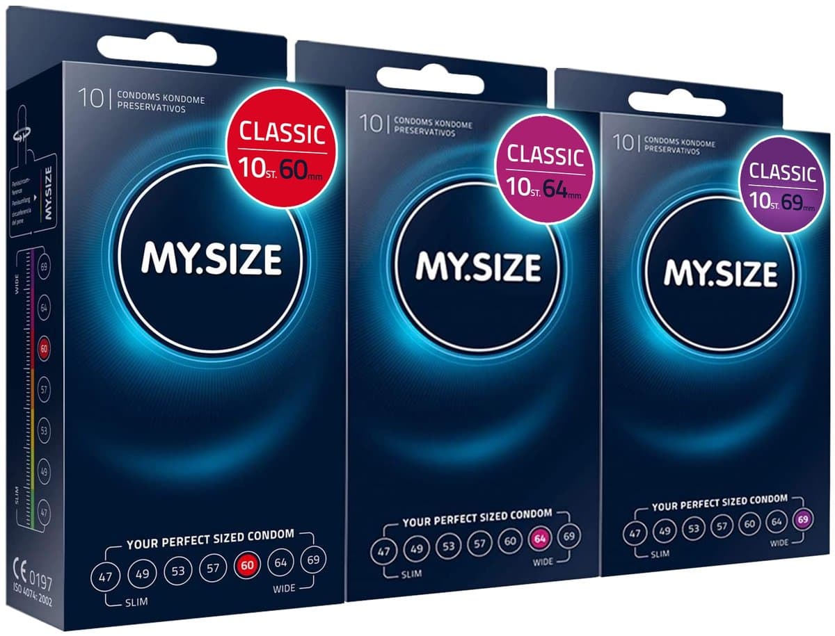 MY.SIZE condooms, 10-delige proefset (elk 3x 60, 64, 69 mm) 3x10 stuks extra dun | gevoelsecht flinterdun | 0,07mm — afbeelding 1