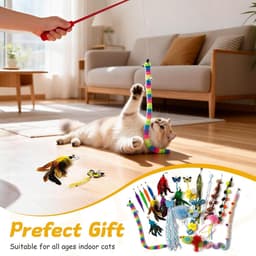 hengelset, 2 stuks interactieve uittrekbare kattenhengel lang + 9 stuks kleurrijke veren teaser kattenspeelgoed reserveveer met bel tegen verveling en voor beweging (11 stuks) — thumbnail 5