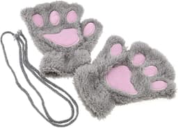 Vrouwen Meisje Kat Klauw Poot Winter Zachte Pluche Half Vingerloze Warme Handschoen Grijs, Grijs, 16 x 20 cm — thumbnail 3