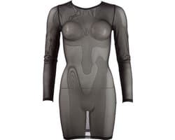 Cottelli Collection – Sexy Powernet Mini Jurk Doorschijnend met Lange Mouwen Uitzonderlijke Verleiding – Maat S – Zwart
