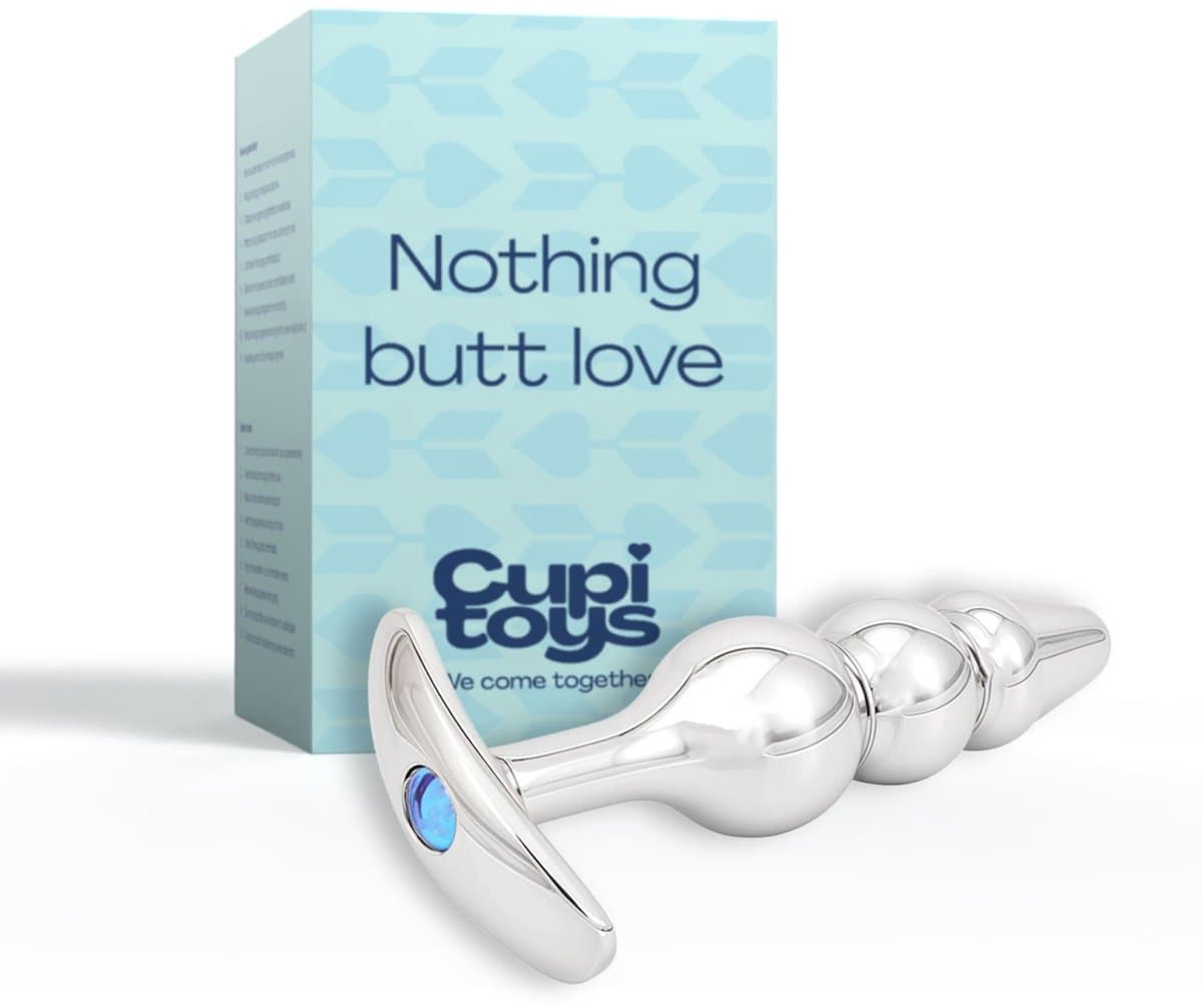 Cupitoys® Metalen buttplug - Zilver - Diamant lichtblauw - Anker - Puntig beads - Sex toys voor vrouwen - Sex toys voor mannen - Buttplugs — afbeelding 1