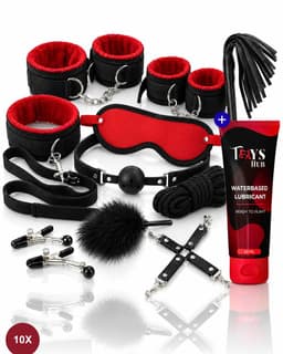 Toys Hub® Luxe BDSM Set met Glijmiddel voor Koppels - Bondage - Oogmasker – Zweep – Tepelklemmen - BDSM Extreme – Sex Toys Couples – Verstelbaar - Premium Opbergtas — thumbnail 1