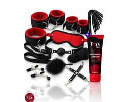 Toys Hub® Luxe BDSM Set met Glijmiddel voor Koppels - Bondage - Oogmasker – Zweep – Tepelklemmen - BDSM Extreme – Sex Toys Couples – Verstelbaar - Premium Opbergtas