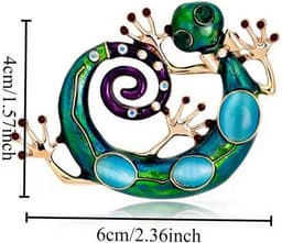 Kameleon hagedis sieraden broche van groen staal en blauwe stenen. — thumbnail 4
