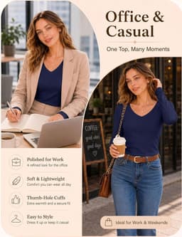 Thermisch T-shirt voor dames, lange mouwen, V-hals, elastisch, met duimgaten, sporttop voor de winter, voor hardlopen en fitness — thumbnail 4