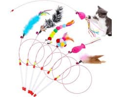 7 stuks, kattenhengel met veren, interactief kattenspeelgoed, kattenhengel met hanger, veer bel, kattenspeelgoedset voor kittens en katten