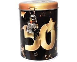 Metalen spaarpot zwart/goud 50" spaarpot geld geschenkdoos spaarpot 11x8cm