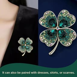 Broches & reversspeldjes voor dames, een met diamanten bezette broche in de vorm van een klavertje vier en een damesbroche die perfect is als cadeau voor je vriendin — thumbnail 3