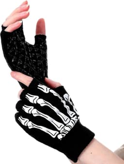 Handschoenen, antislip, vingerloze bothandschoenen, halve vingerhandschoenen, skelet, gebreide skelethandschoenen, kostuumaccessoire voor Halloween, carnaval, cosplay — thumbnail 1